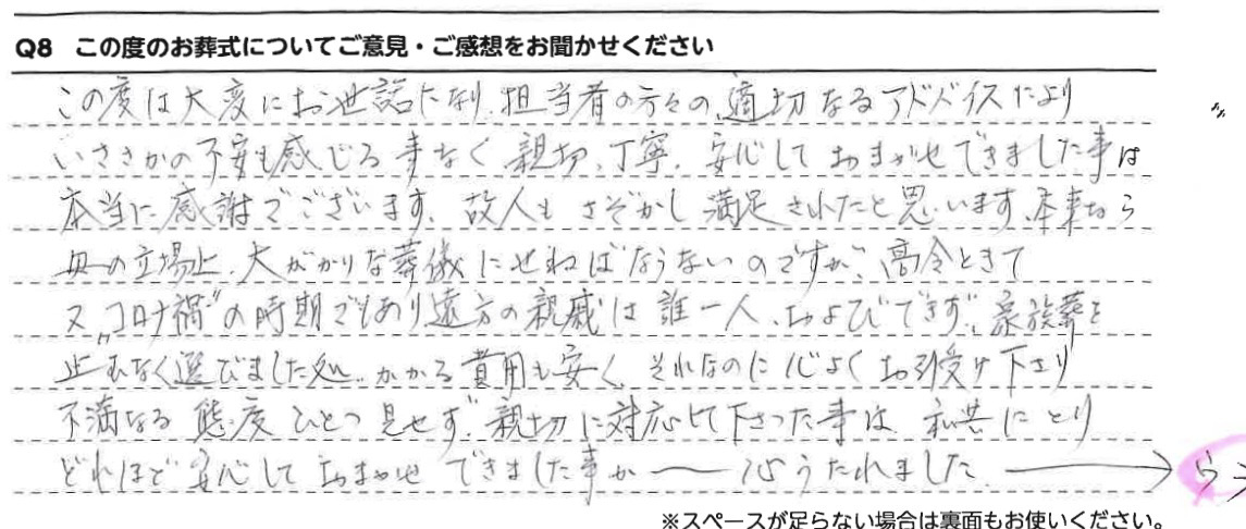 適切なるアドバイスにより、いささかの不安も感じることなく親切・丁寧・安心しておまかせできました。