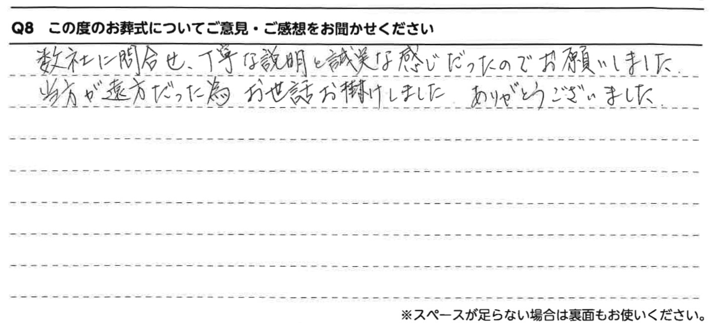 数社に問合せ丁寧な説明と誠実な感じだったのでお願いしました。