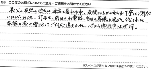 夜間にも関わらず丁寧に・・・