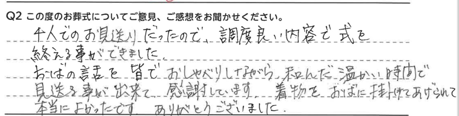 和んだ温かい時間で見送ることが出来て感謝しています。