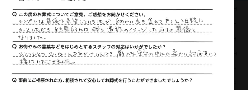イメージした通りの葬儀となりました。